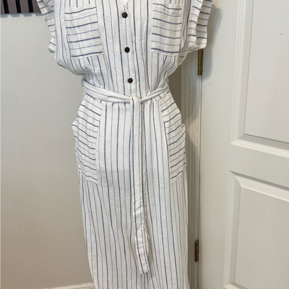 Monteau White Blue Casual Jumpsuit with Collar